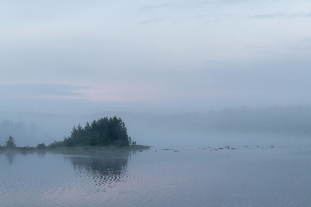 Mistig Zweeds landschap in de vroege ochtend (Bas Wetter)